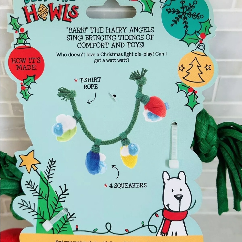 NWT Bark Box Deck The Howls Watt A Delight Multi Squeaker Dog Toy Tug Christmas - Picture 6 of 10